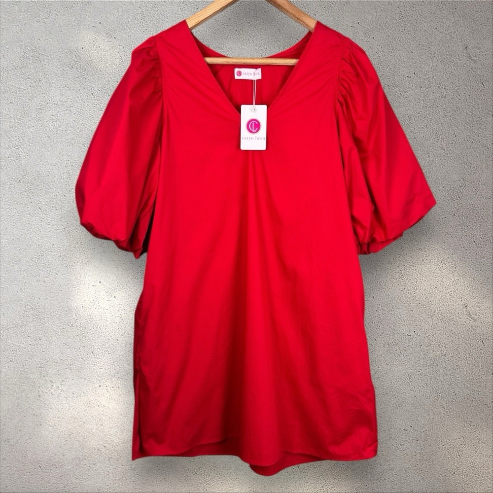 Caryn Lawn Lila‎ Cotton Poplin Mini Dress One Size Red NWT - Picture 3 of 6